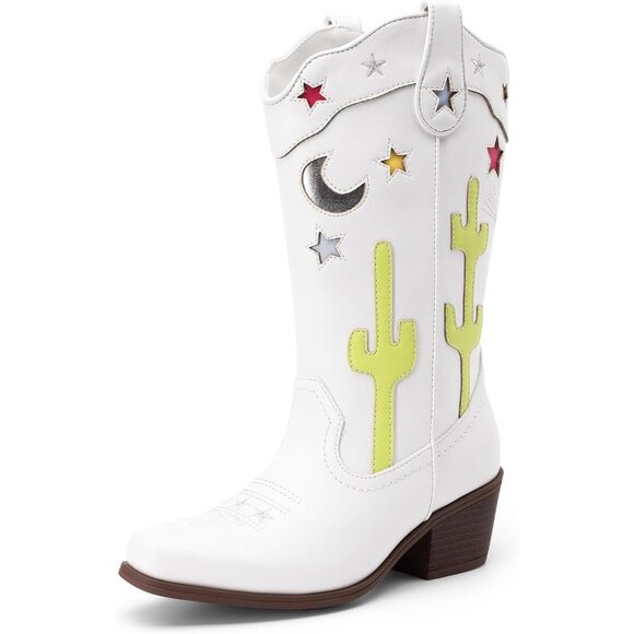 Girls Cowboy Boots Cowgirl Western Boots with Low Heel Square Toe for Little Kid - Picture 1 of 5